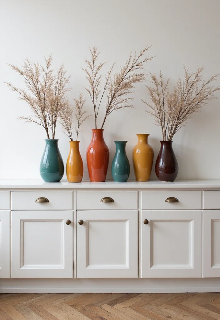 12 Above Kitchen Cabinet Decor Ideas for Height and Character - 10. Statement Vases for Impact