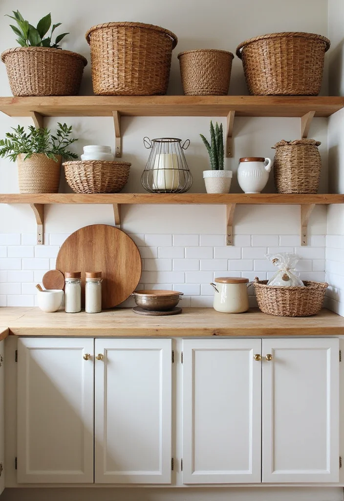 12 Above Kitchen Cabinet Decor Ideas for Height and Character - 5. Stylish Baskets for Easy Storage