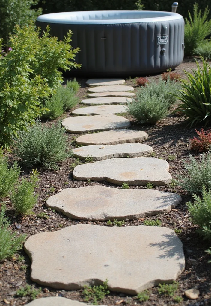 12 Backyard Inflatable Hot Tub Ideas for Simple Outdoor Comfort 12 12 Backyard Inflatable Hot Tub Ideas for Simple Outdoor Comfort - 2. Natural Stone Pathway