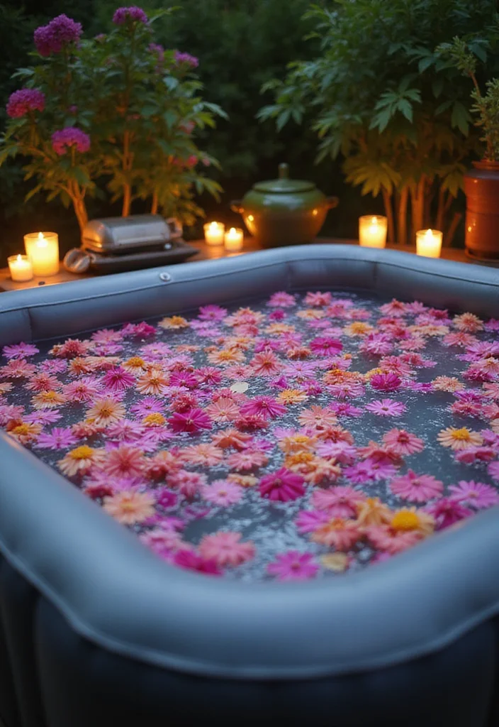 12 Backyard Inflatable Hot Tub Ideas for Simple Outdoor Comfort 23 12 Backyard Inflatable Hot Tub Ideas for Simple Outdoor Comfort - 3. Floating Flower Petals
