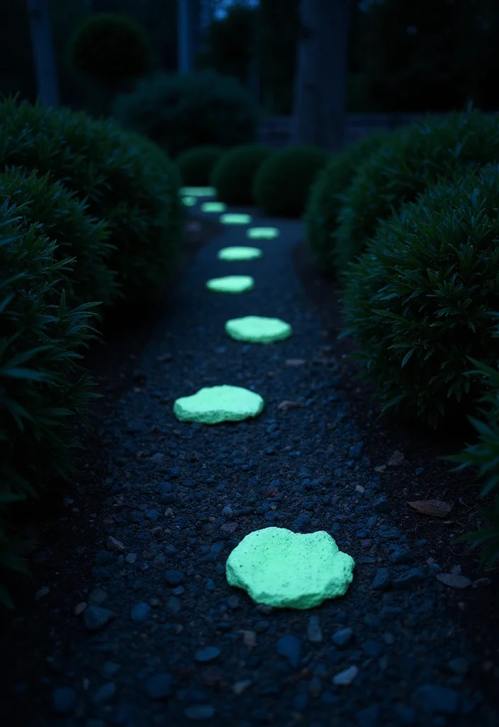 12 Backyard Light Ideas for Warm Nighttime Ambience - 11. Glow-in-the-Dark Path Markers