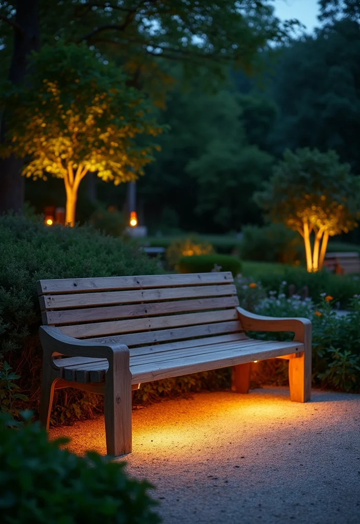 12 Backyard Light Ideas for Warm Nighttime Ambience - 6. Under-Bench Lighting