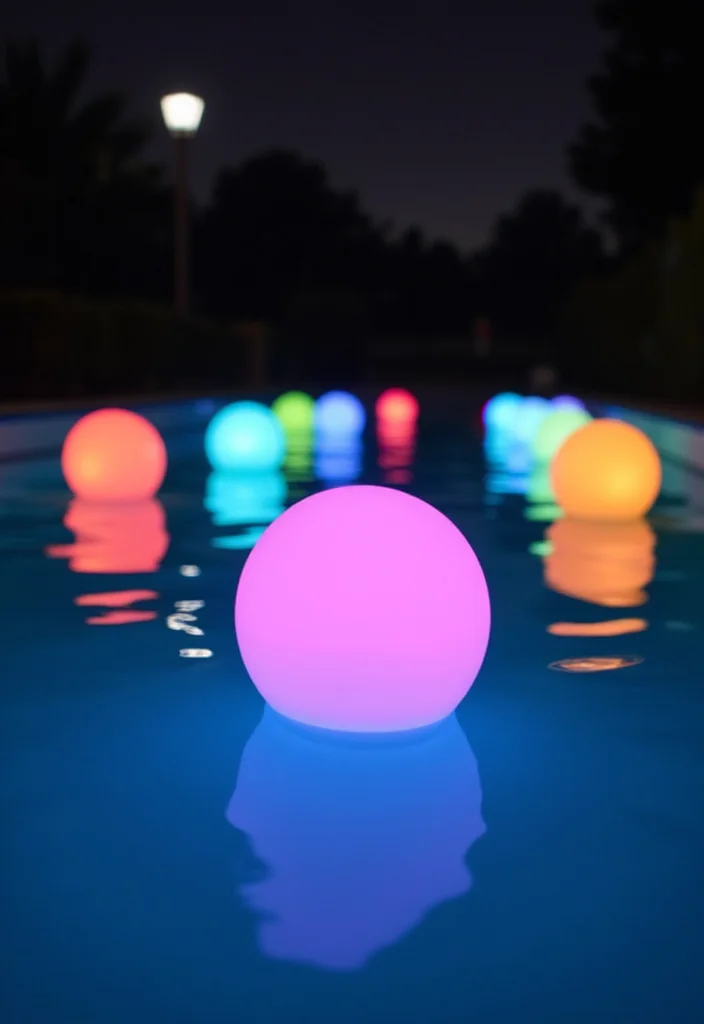 12 Backyard Light Ideas for Warm Nighttime Ambience - 7. Floating Pool Lights