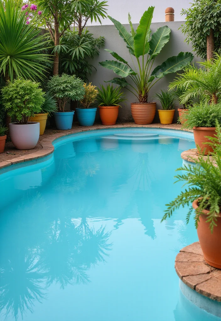 12 Backyard Pool Ideas on a Budget for Affordable Refreshing Fun 23 12 Backyard Pool Ideas on a Budget for Affordable Refreshing Fun - 3. Potted Plants for a Lush Look