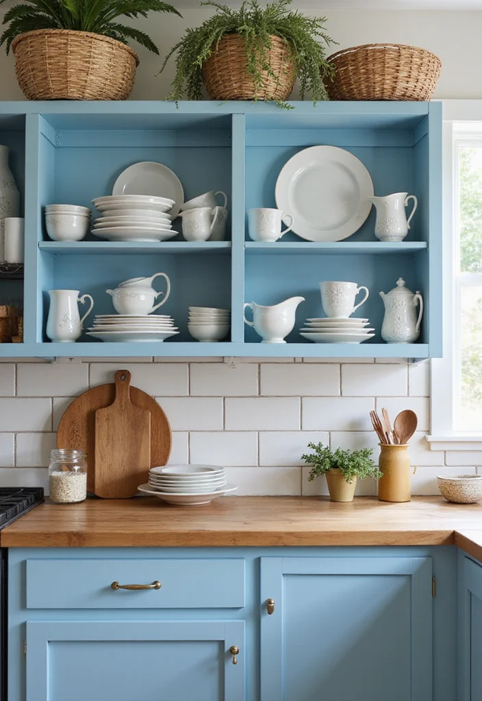 12 Blue Kitchen Ideas for Fresh Bold Calming Color 100 12 Blue Kitchen Ideas for Fresh Bold Calming Color - 10. Open Shelving in Blue