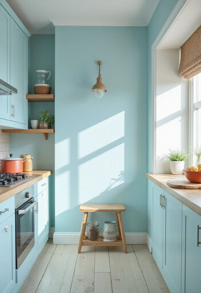 12 Blue Kitchen Ideas for Fresh Bold Calming Color 34 12 Blue Kitchen Ideas for Fresh Bold Calming Color - 4. Soft Blue Walls