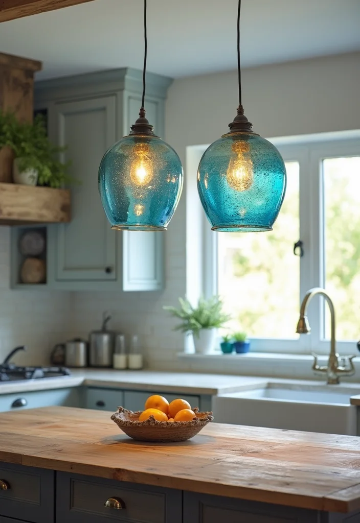 12 Blue Kitchen Ideas for Fresh Bold Calming Color 67 12 Blue Kitchen Ideas for Fresh Bold Calming Color - 7. Unique Lighting Fixtures