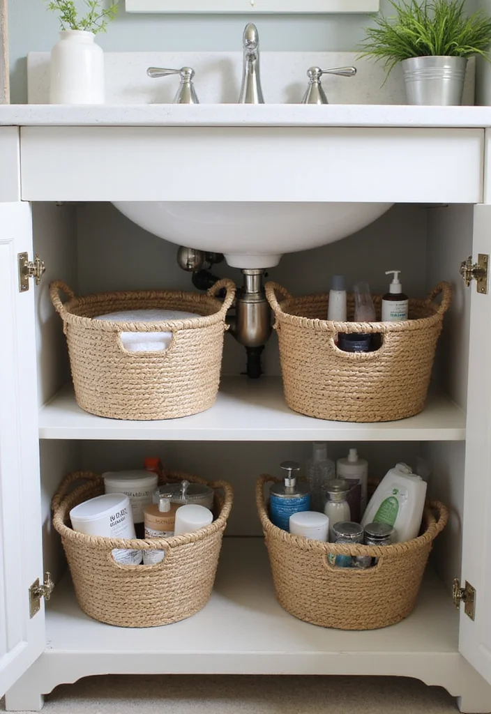 12 Dorm Bathroom Ideas for Practical Shared Space Living - 11. Under-Sink Baskets for Quick Access