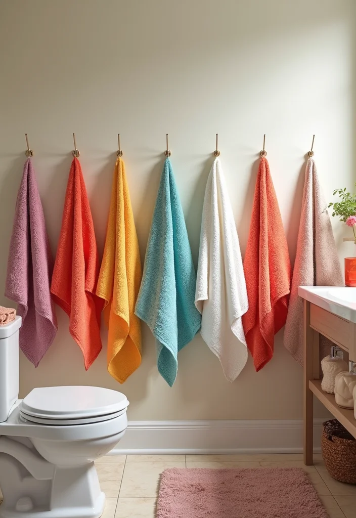 12 Dorm Bathroom Ideas for Practical Shared Space Living - 6. Colorful Towels for a Fun Touch