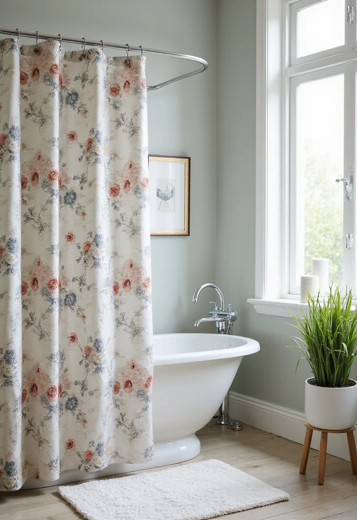 12 Dorm Bathroom Ideas for Practical Shared Space Living - 7. Stylish Shower Curtain for Privacy and Decor