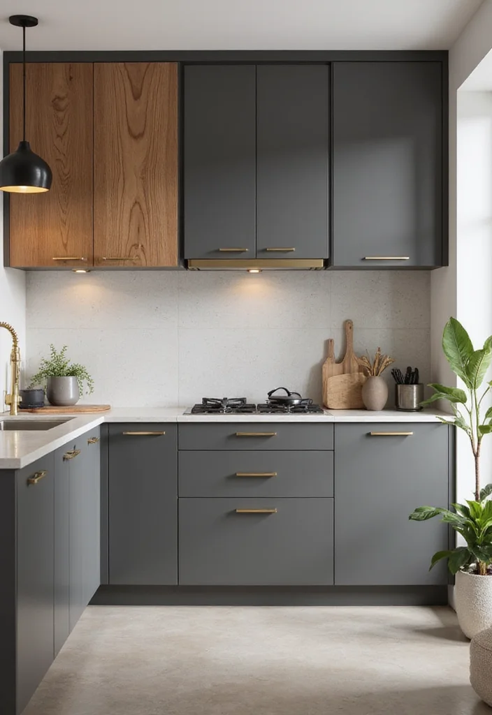 12 Grey Kitchen Ideas for Soft Modern Neutral Charm 1. Sleek Grey Cabinets with Warm Wood Accents 2