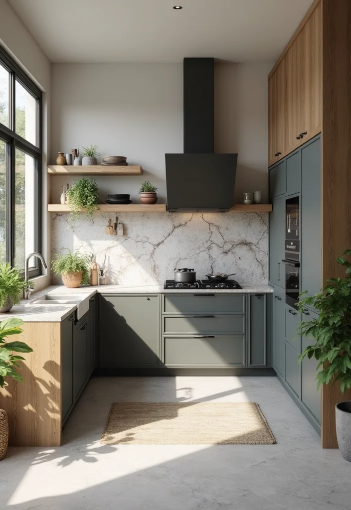 12 Grey Kitchen Ideas for Soft Modern Neutral Charm 7. Combining Grey with Natural Elements 2