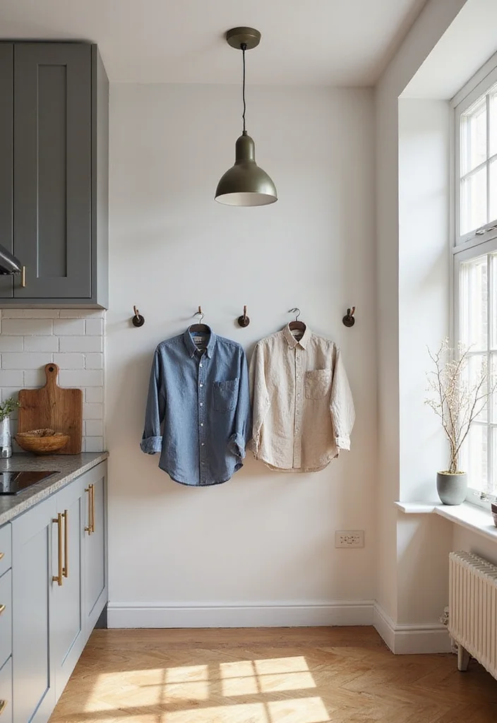 12 Laundry in Kitchen Ideas for Streamlined Everyday Function 122 12 Laundry in Kitchen Ideas for Streamlined Everyday Function - 12. Stylish Wall-Mounted Drying Lines