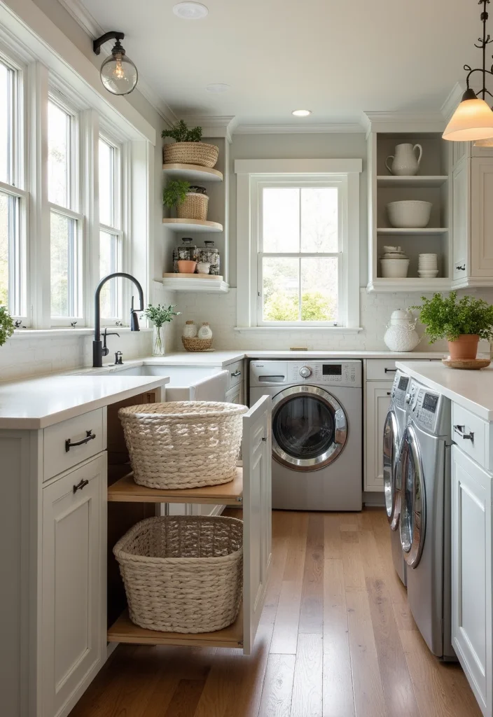 12 Laundry in Kitchen Ideas for Streamlined Everyday Function 12 12 Laundry in Kitchen Ideas for Streamlined Everyday Function - 2. Pull-Out Laundry Shelves