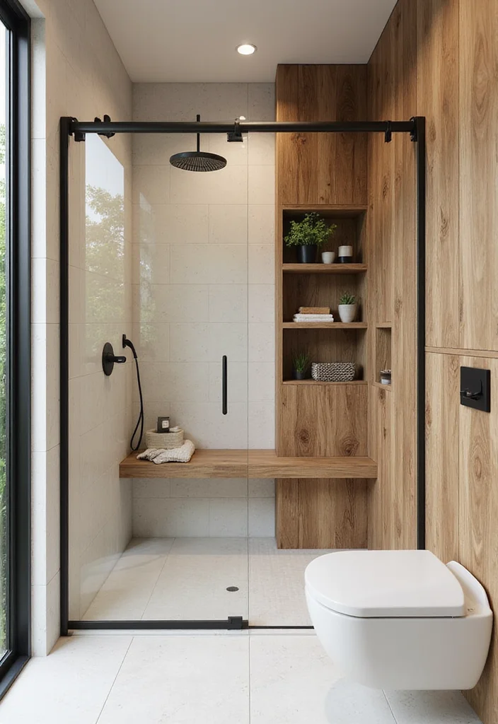 12 Small Bathroom Walk In Shower Ideas for Open Airy Layouts 2. Natural Wood Accents 2
