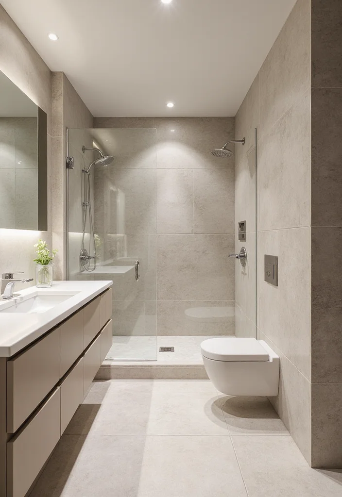 12 Small Bathroom Walk In Shower Ideas for Open Airy Layouts 8. Large Format Tiles 2