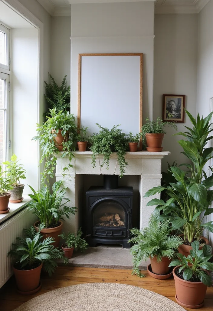 12 Small Living Room Ideas With Fireplace for Warm Cozy Layouts 111 12 Small Living Room Ideas With Fireplace for Warm Cozy Layouts - 11. Incorporating Plants