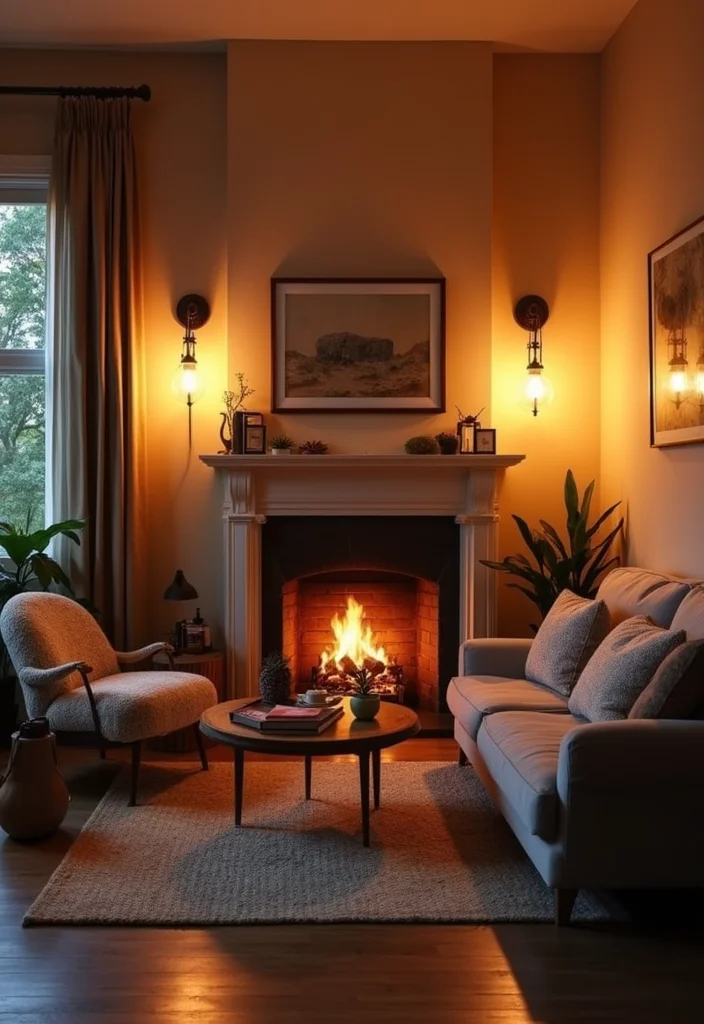 12 Small Living Room Ideas With Fireplace for Warm Cozy Layouts 67 12 Small Living Room Ideas With Fireplace for Warm Cozy Layouts - 7. Layered Lighting