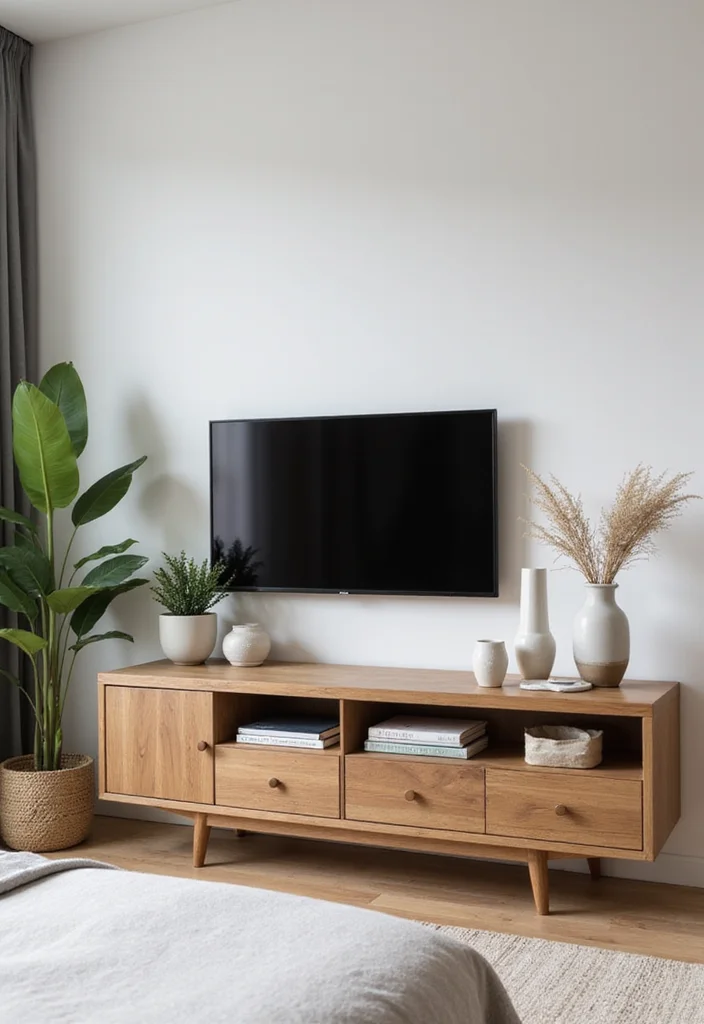 12 TV in Bedroom Ideas for Comfortable Viewing and Layout 23 12 TV in Bedroom Ideas for Comfortable Viewing and Layout - 3. Incorporate a TV into a Media Console