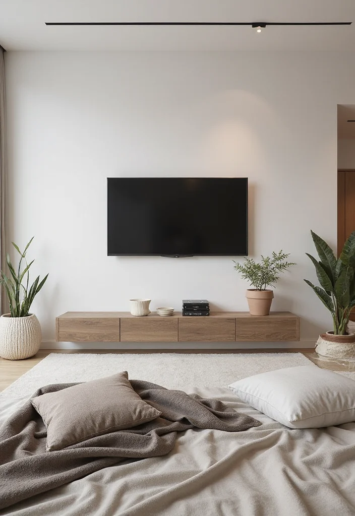 12 TV in Bedroom Ideas for Comfortable Viewing and Layout 56 12 TV in Bedroom Ideas for Comfortable Viewing and Layout - 6. Stylish TV Cover for Minimal Grunge