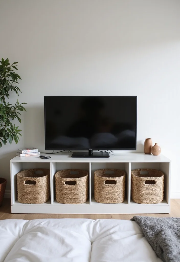 12 TV in Bedroom Ideas for Comfortable Viewing and Layout 89 12 TV in Bedroom Ideas for Comfortable Viewing and Layout - 9. Simple Storage Solutions Underneath