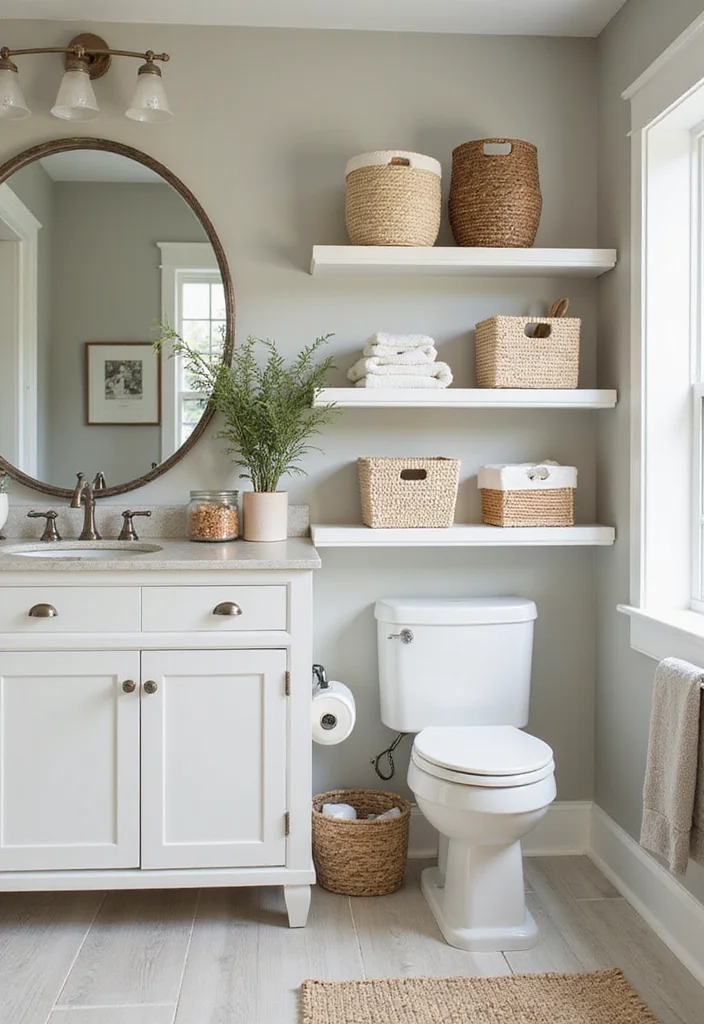 12 Vanity Ideas for Better Storage and Clean Style 4. Baskets and Bins for Stylish Organization 2