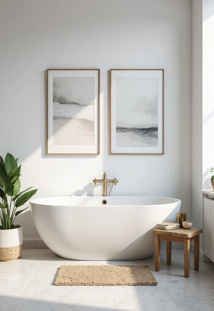 12 Vanity Ideas for Better Storage and Clean Style 9. Minimalistic Wall Art 2