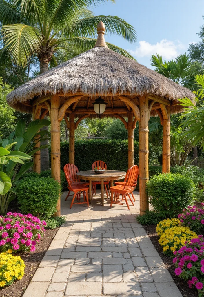 14 Backyard Gazebo Ideas for Relaxed Outdoor Gathering Spaces 23 14 Backyard Gazebo Ideas for Relaxed Outdoor Gathering Spaces - 3. Tropical Oasis