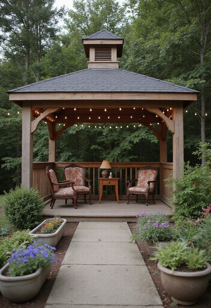 14 Backyard Gazebo Ideas for Relaxed Outdoor Gathering Spaces 56 14 Backyard Gazebo Ideas for Relaxed Outdoor Gathering Spaces - 6. Vintage Charm with Reclaimed Materials