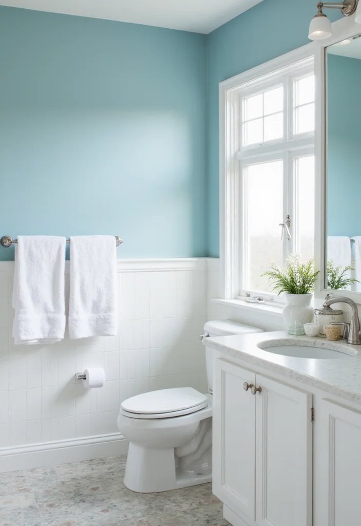 14 Blue Bathroom Ideas for Calm Fresh Modern Appeal 1 14 Blue Bathroom Ideas for Calm Fresh Modern Appeal - 1. Soft Sky Blue Serenity