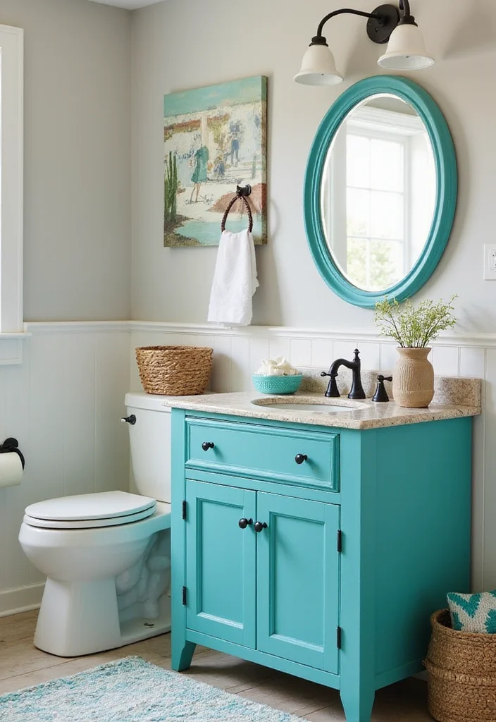 14 Blue Bathroom Ideas for Calm Fresh Modern Appeal 111 14 Blue Bathroom Ideas for Calm Fresh Modern Appeal - 11. Bright Turquoise Accents