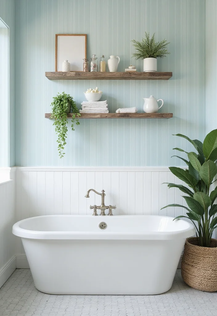 14 Blue Bathroom Ideas for Calm Fresh Modern Appeal 56 14 Blue Bathroom Ideas for Calm Fresh Modern Appeal - 6. Charming Light Blue Stripes