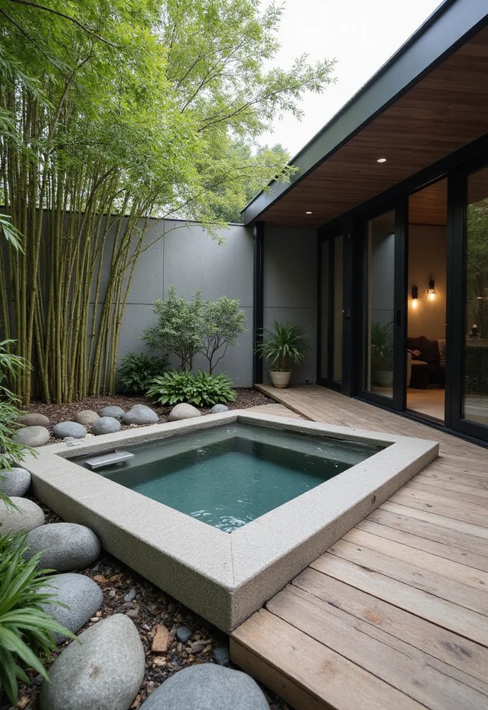 14 Built In Hot Tub Ideas Backyard for Sleek Modern Relaxation 1 14 Built In Hot Tub Ideas Backyard for Sleek Modern Relaxation - 1. Minimalist Zen Retreat