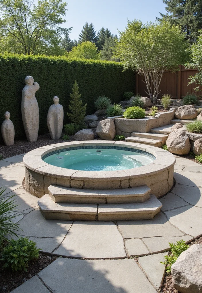 14 Built In Hot Tub Ideas Backyard for Sleek Modern Relaxation 34 14 Built In Hot Tub Ideas Backyard for Sleek Modern Relaxation - 4. Modern Artistic Expression