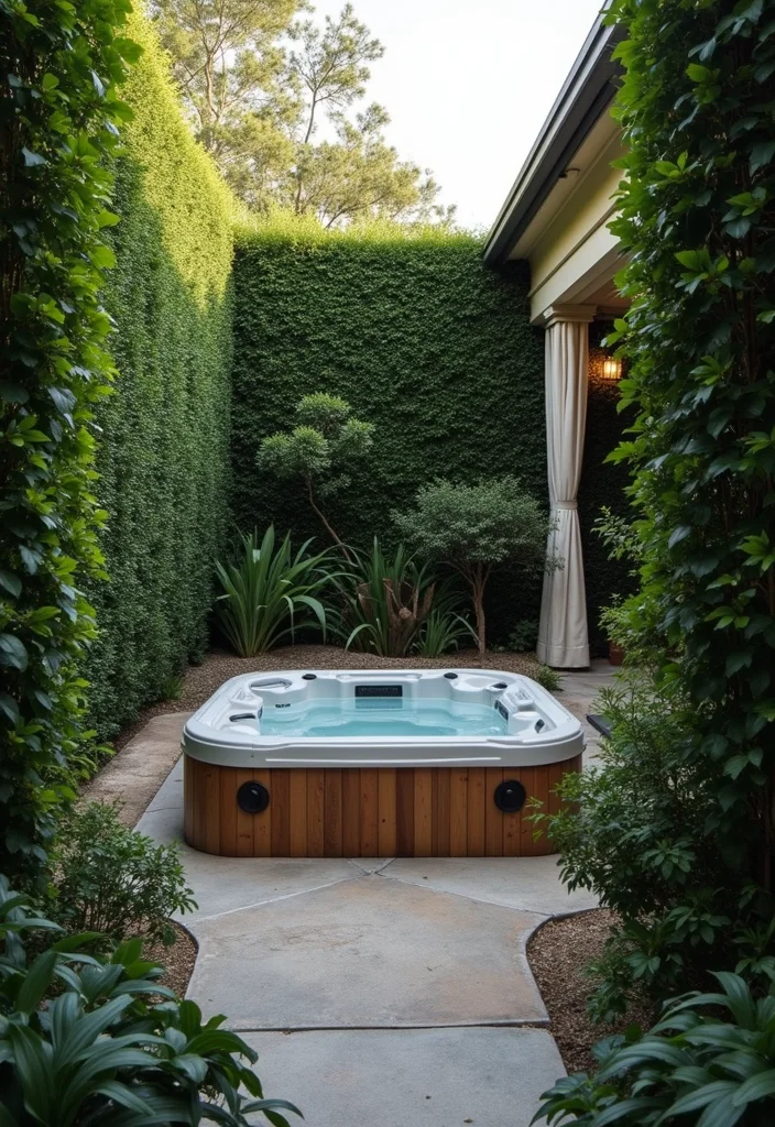 14 Built In Hot Tub Ideas Backyard for Sleek Modern Relaxation 89 14 Built In Hot Tub Ideas Backyard for Sleek Modern Relaxation - 9. Privacy Paradise