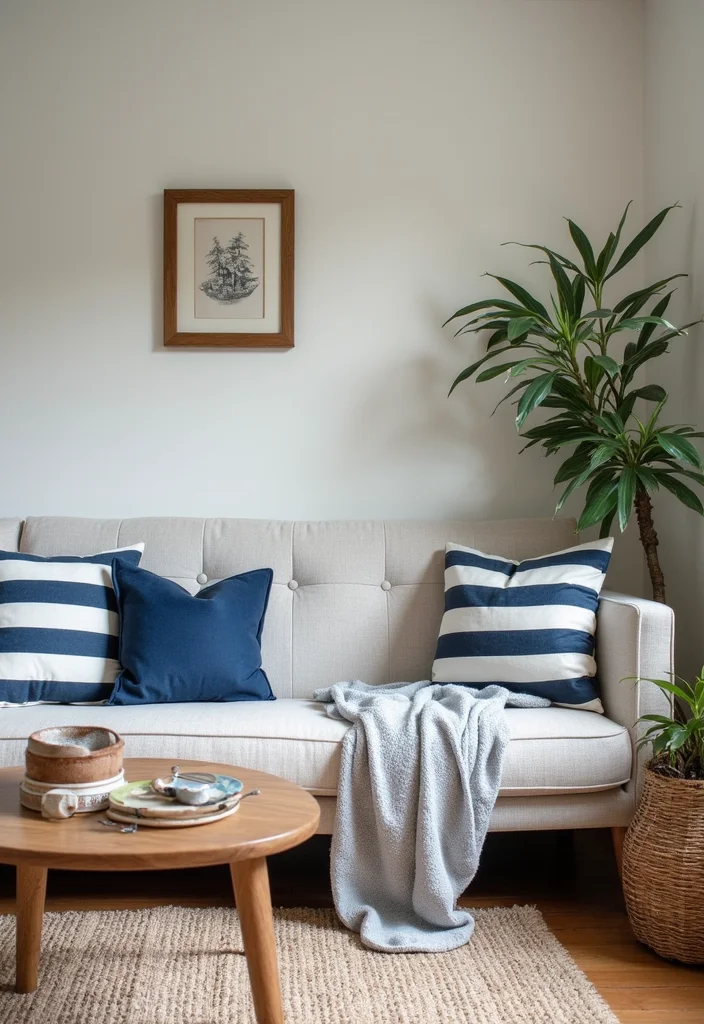 14 Coastal Living Room Ideas for Breezy Light Comfortable Style 12 14 Coastal Living Room Ideas for Breezy Light Comfortable Style - 2. Nautical Stripes