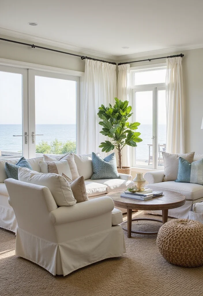 14 Coastal Living Room Ideas for Breezy Light Comfortable Style 23 14 Coastal Living Room Ideas for Breezy Light Comfortable Style - 3. Relaxed Seating Options