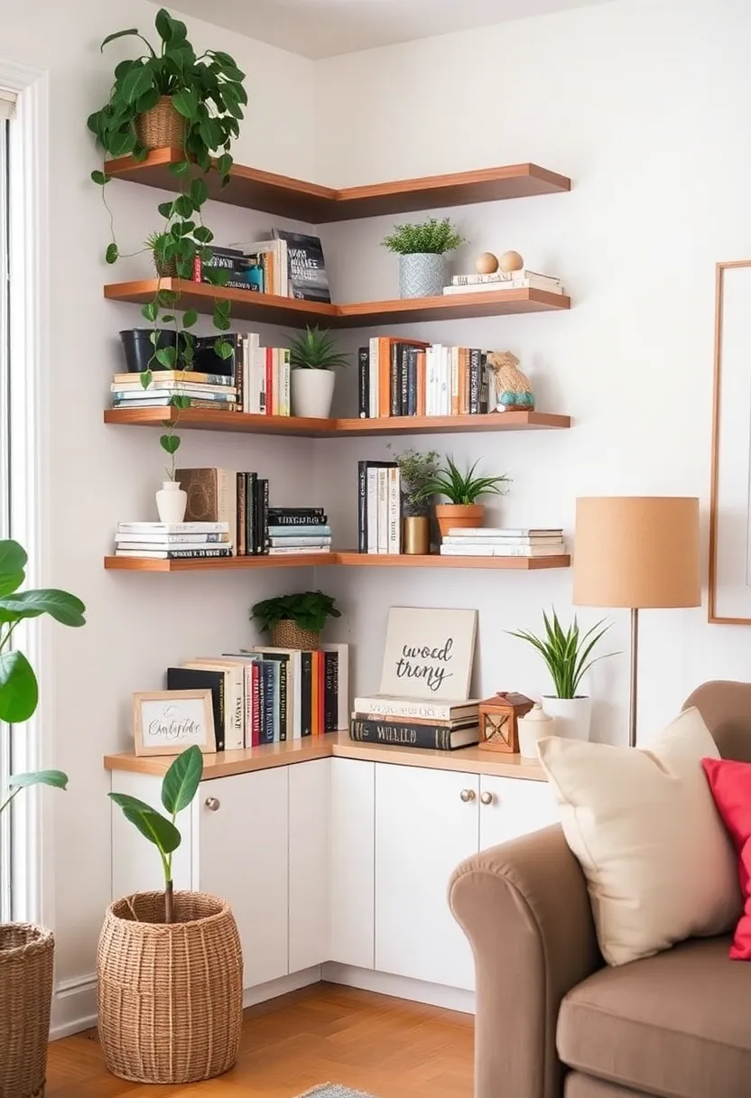 14 Shelving Ideas for Living Room for Smart Storage and Style 12 14 Shelving Ideas for Living Room for Smart Storage and Style - 2. Corner Shelves to Maximize Space