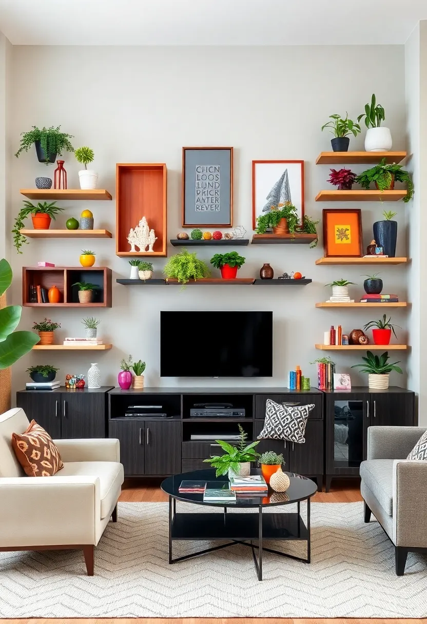 14 Shelving Ideas for Living Room for Smart Storage and Style 23 14 Shelving Ideas for Living Room for Smart Storage and Style - 3. Wall-Mounted Shelves for a Bold Statement