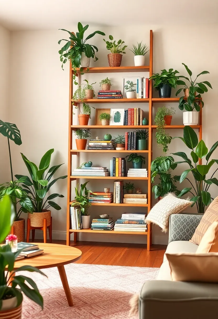 14 Shelving Ideas for Living Room for Smart Storage and Style 56 14 Shelving Ideas for Living Room for Smart Storage and Style - 6. Ladder Shelves for a Unique Twist