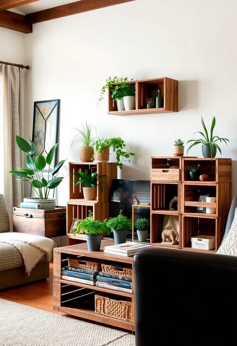 14 Shelving Ideas for Living Room for Smart Storage and Style 67 14 Shelving Ideas for Living Room for Smart Storage and Style - 7. Rustic Wooden Crates