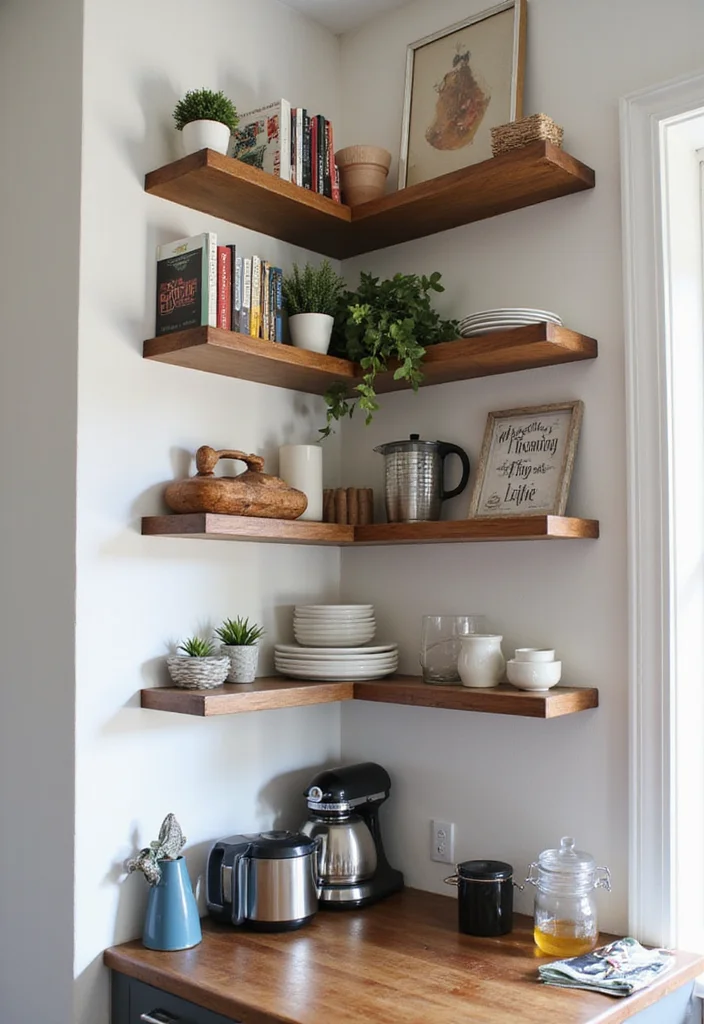 14 Small Kitchen Apartment Ideas for Smart Space Efficiency 45 14 Small Kitchen Apartment Ideas for Smart Space Efficiency - 5. Corner Shelves