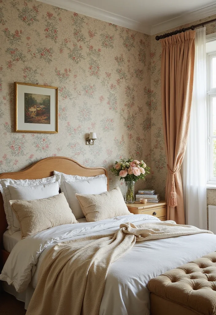 14 Vintage Bedroom Ideas for Timeless Character and Charm 100 14 Vintage Bedroom Ideas for Timeless Character and Charm - 10. Vintage-Inspired Wallpaper