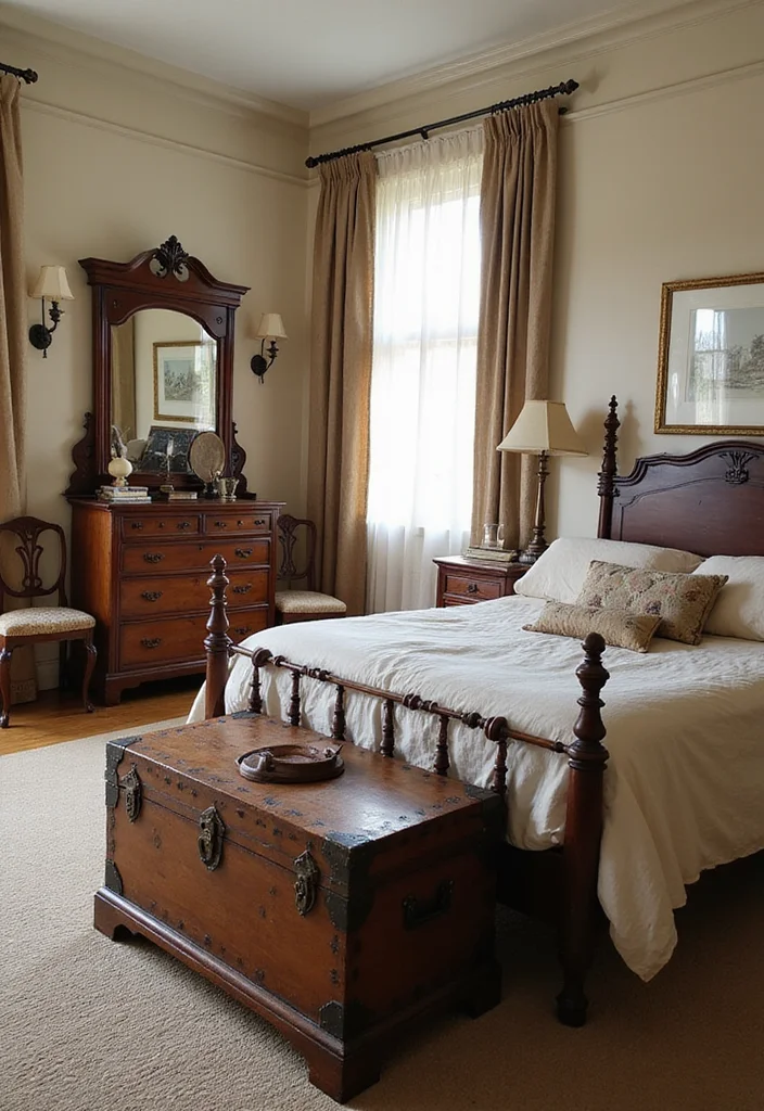 14 Vintage Bedroom Ideas for Timeless Character and Charm 12 14 Vintage Bedroom Ideas for Timeless Character and Charm - 2. Antique Furniture Finds