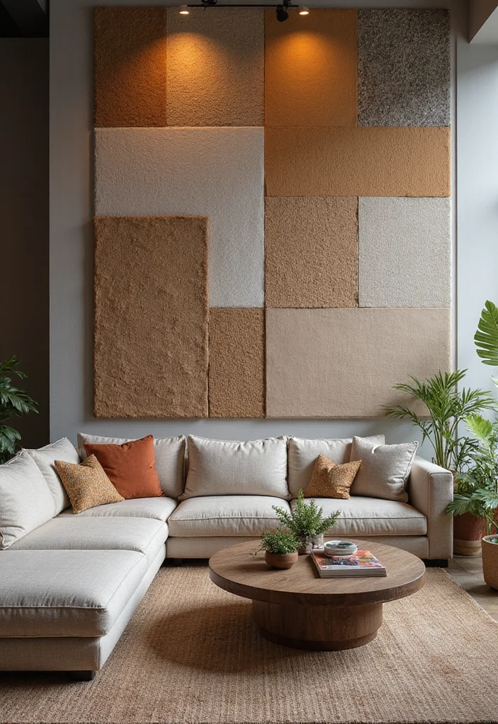 14 Wall Design Ideas Living Room for Texture Pattern and Depth 23 14 Wall Design Ideas Living Room for Texture Pattern and Depth - 3. Textured Fabric Panels