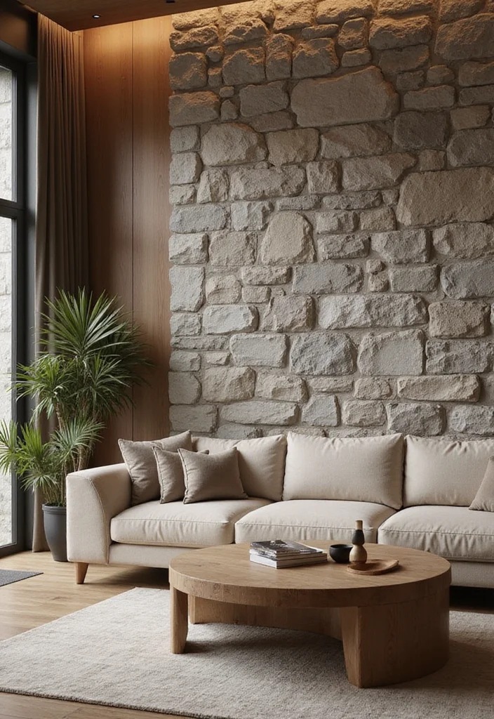 14 Wall Design Ideas Living Room for Texture Pattern and Depth 34 14 Wall Design Ideas Living Room for Texture Pattern and Depth - 4. Elegant Stone Accents