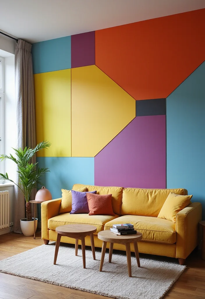 14 Wall Design Ideas Living Room for Texture Pattern and Depth 45 14 Wall Design Ideas Living Room for Texture Pattern and Depth - 5. Color Blocking for a Modern Vibe