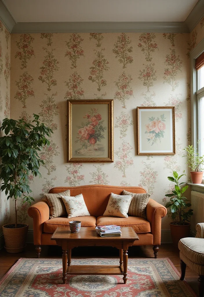 14 Wall Design Ideas Living Room for Texture Pattern and Depth 56 14 Wall Design Ideas Living Room for Texture Pattern and Depth - 6. Vintage Wallpaper for Retro Charm