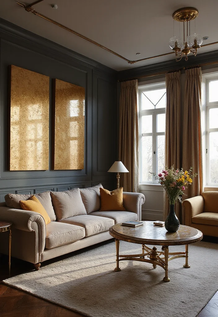 14 Wall Design Ideas Living Room for Texture Pattern and Depth 67 14 Wall Design Ideas Living Room for Texture Pattern and Depth - 7. Metallic Accents for Glamour