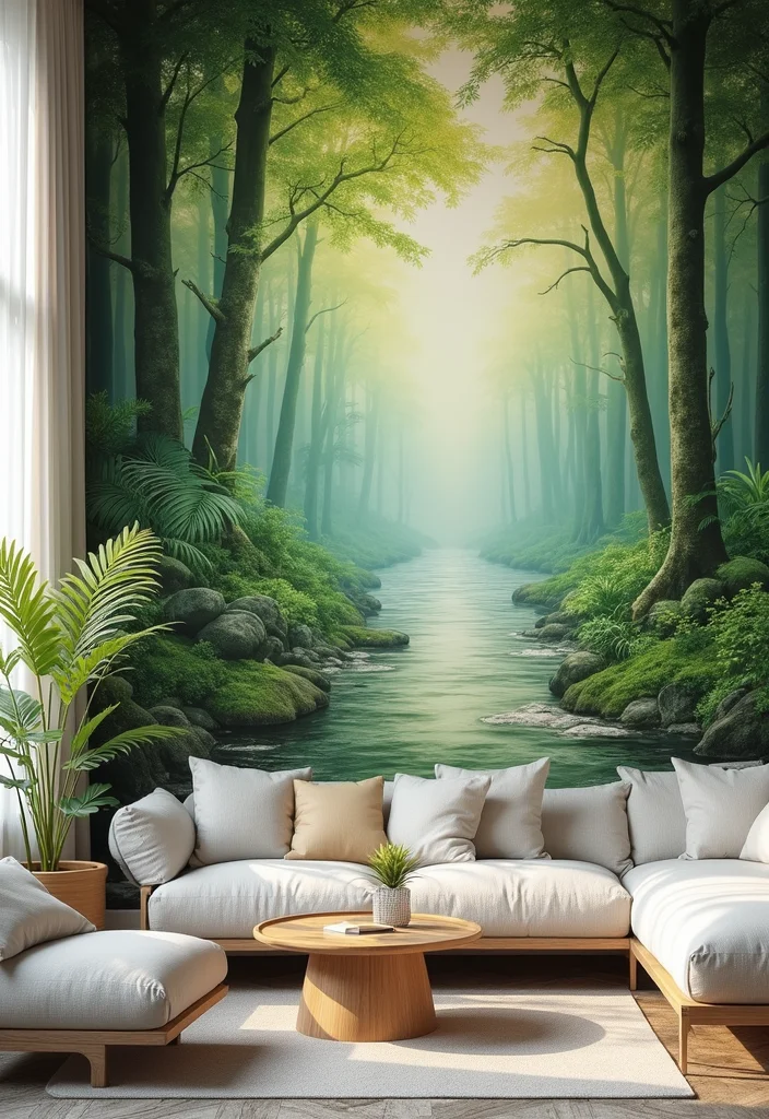 14 Wall Design Ideas Living Room for Texture Pattern and Depth 78 14 Wall Design Ideas Living Room for Texture Pattern and Depth - 8. Nature-Inspired Murals